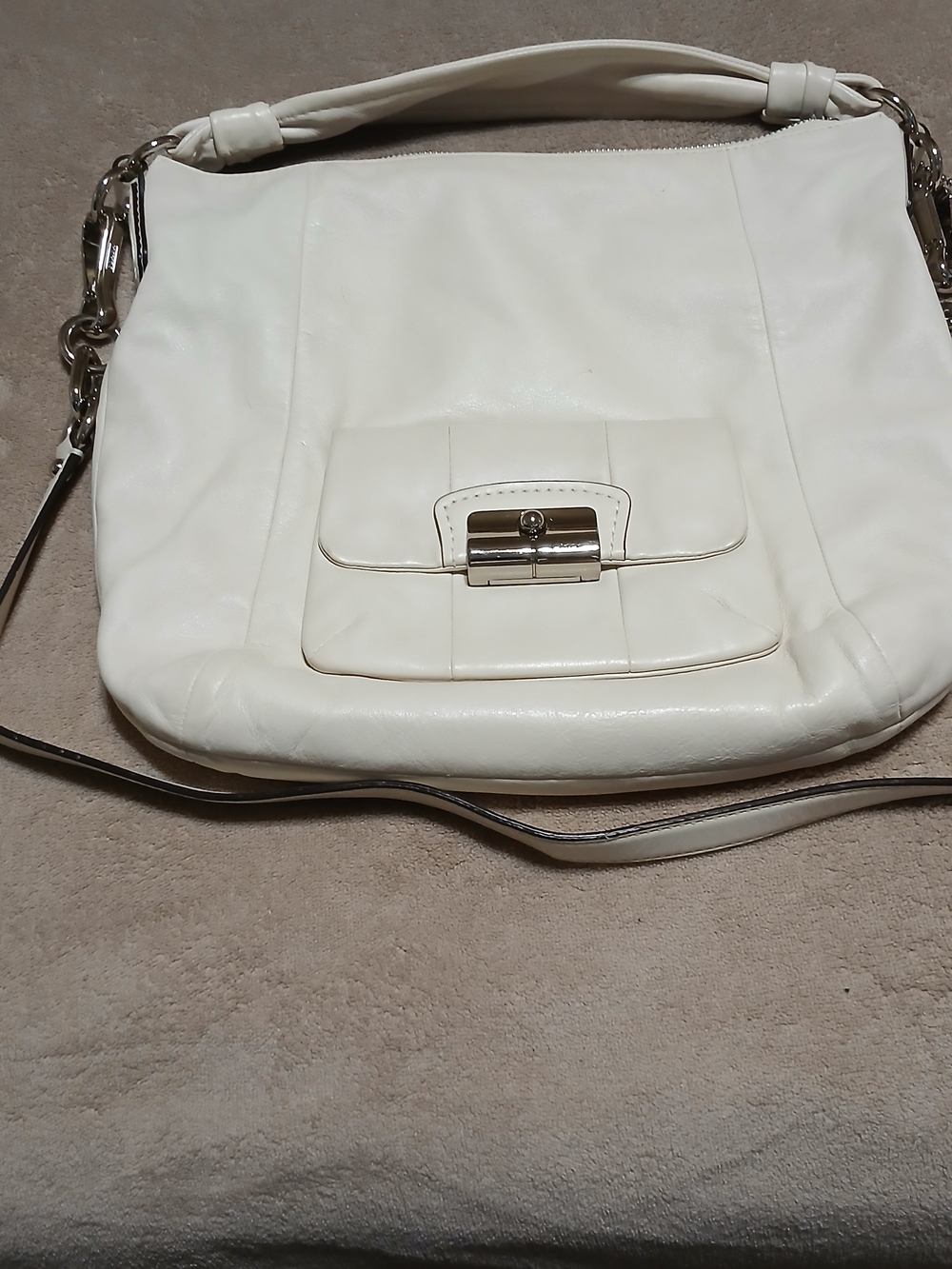 Coach Kristain White Leather Shoulder/hand Bag with Light Blue Interior
